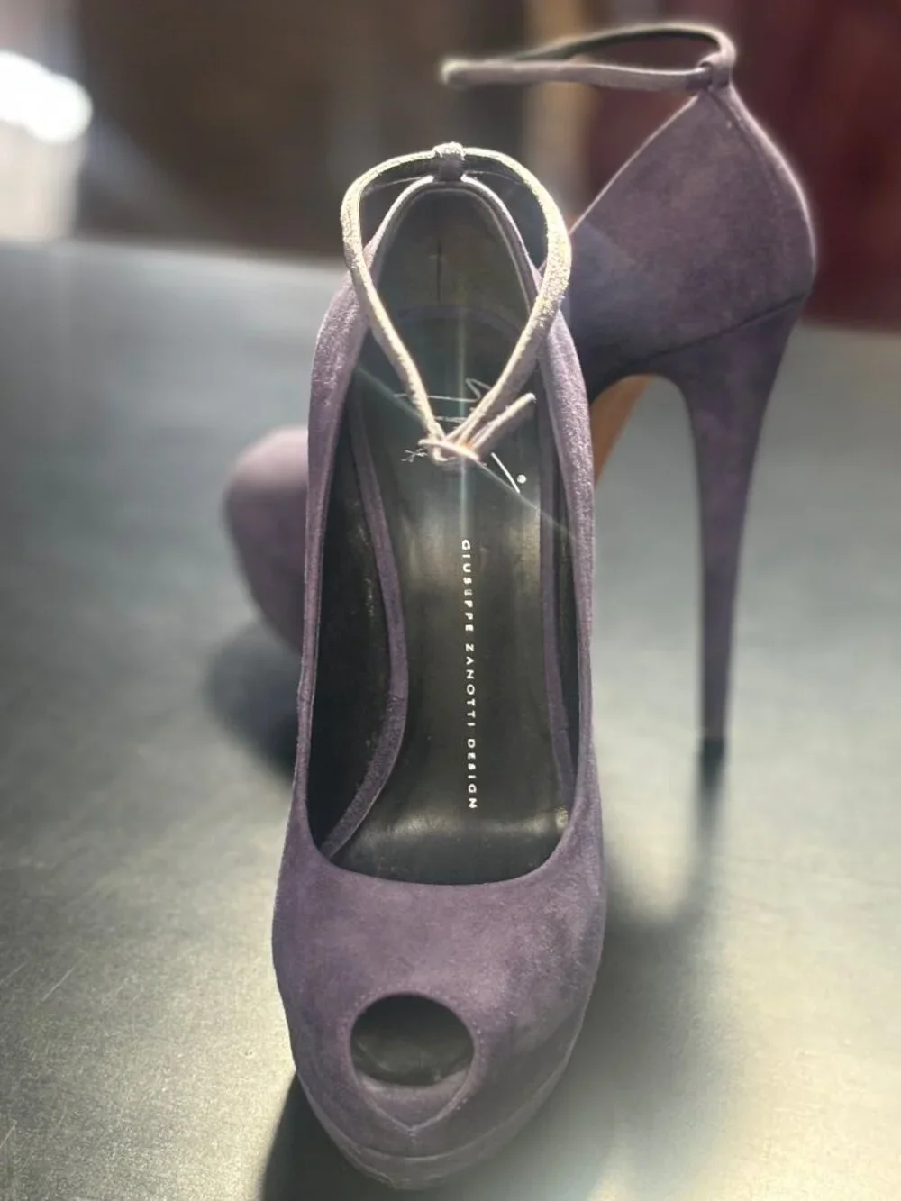 Giuseppe Zanotti Purple Suede Peep-Toe Pumps, Size 39